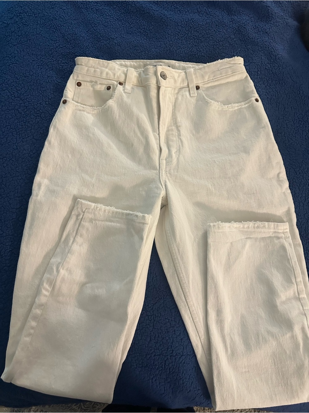 Abercrombie White High-Waist Straight Leg Jeans